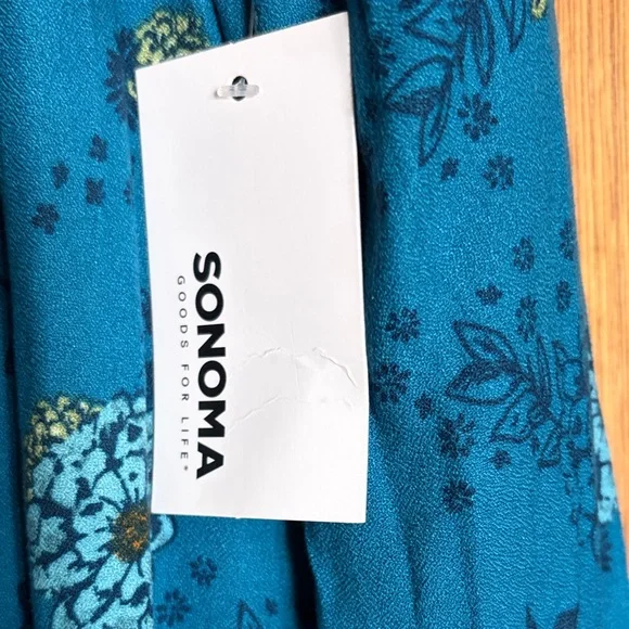 Sonoma Teal Floral Long Sleeve Peasant style Boho feel Dress - Picture 2 of 4